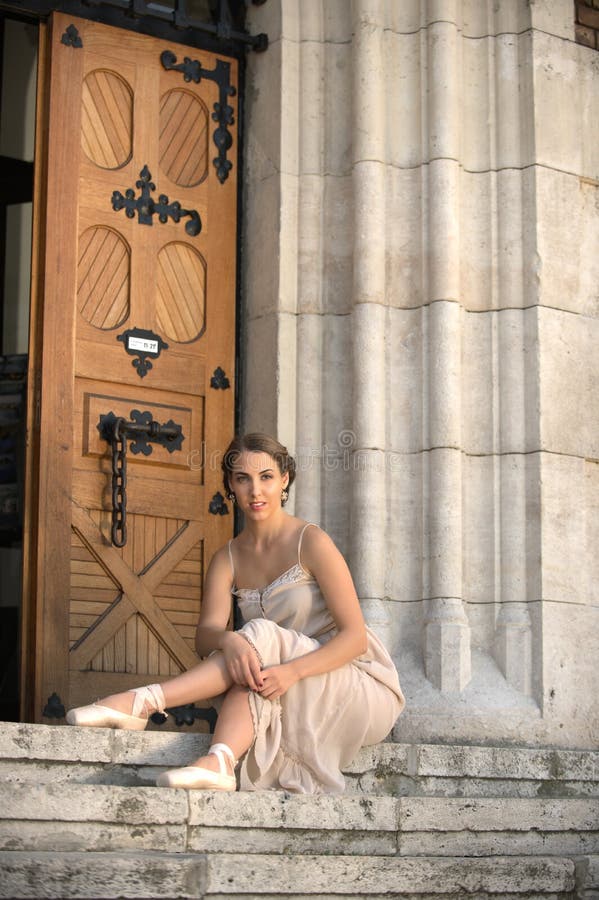 Ballerina dancer sitting on the stairs , Belgrade, Serbia. Ballerina dancer sitting on the stairs , Belgrade, Serbia