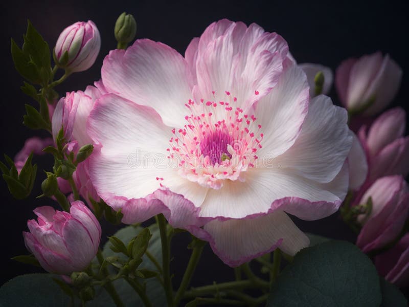 Schöne Blume auf schwarzem Hintergrund generativeai