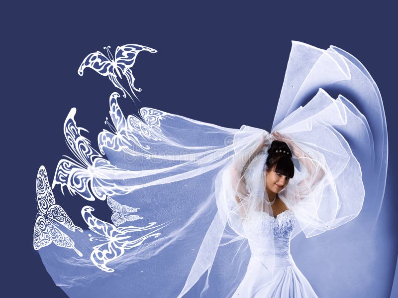Schöne Braut in einem weißen Kleid mit Basisrecheneinheiten lizenzfreies stockfoto Schöne Braut in einem weißen Kleid mit Basisrecheneinheiten lizenzfreies stockfoto