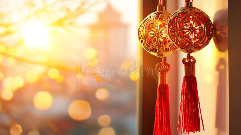 Schöne chinesische Laternen verzieren aus rotem Seidengewebe mit warmem Licht lizenzfreie stockfotografie