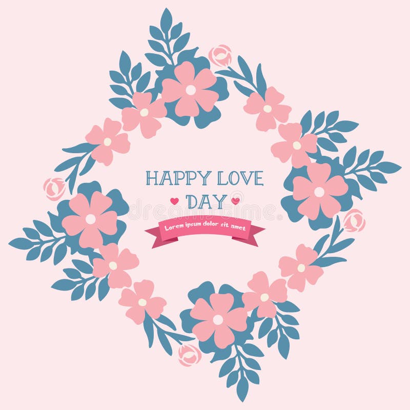 Schöne Crowd aus Blatt- und Blumenrahmen, mit elegantem rosa Hintergrund, für Happy Love Day Einladungskarten Design Vector lizenzfreie abbildung