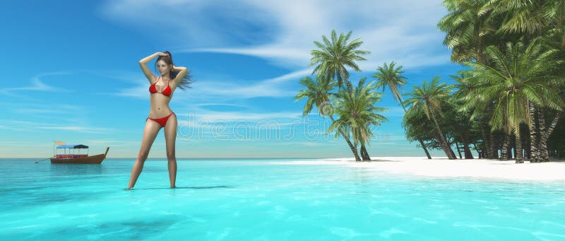 Schöne Frau auf tropischem Strand stock abbildung Schöne Frau auf tropischem Strand stock abbildung