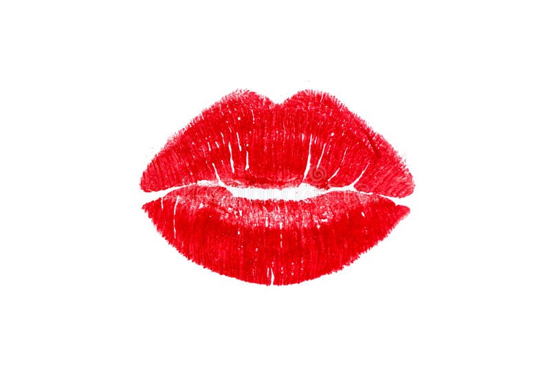 Schöne große Lippen des roten Lippenstiftkennzeichens küssen lokalisiert