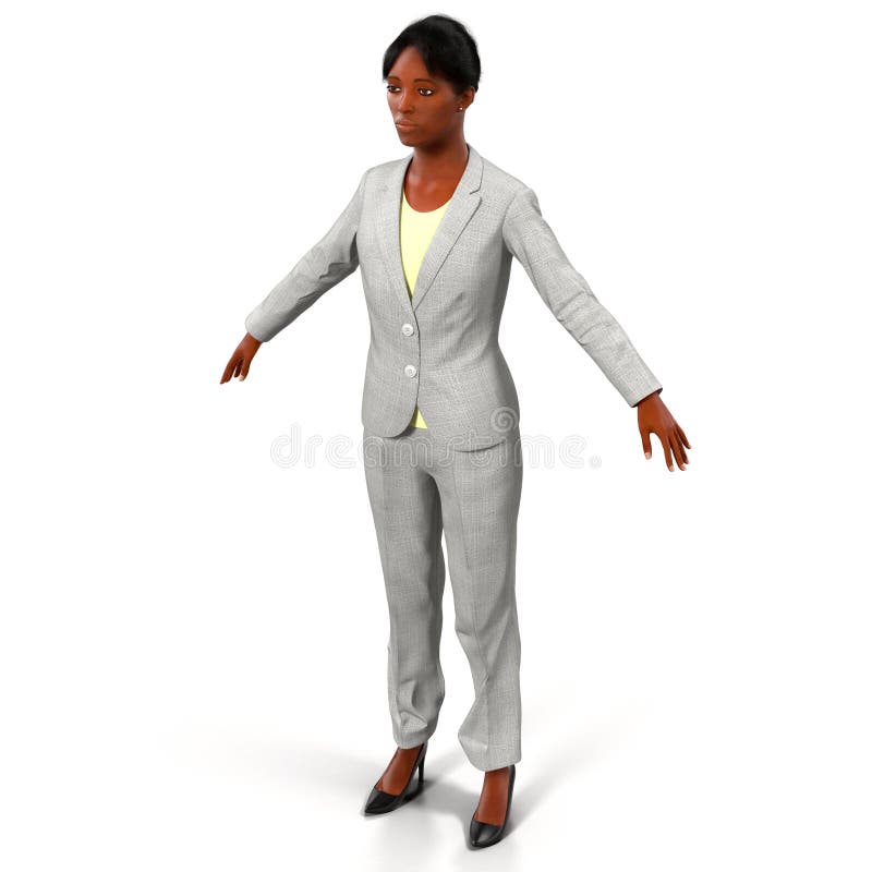Schöne junge Afroamerikanergeschäftsfrau auf weißer Illustration 3D
