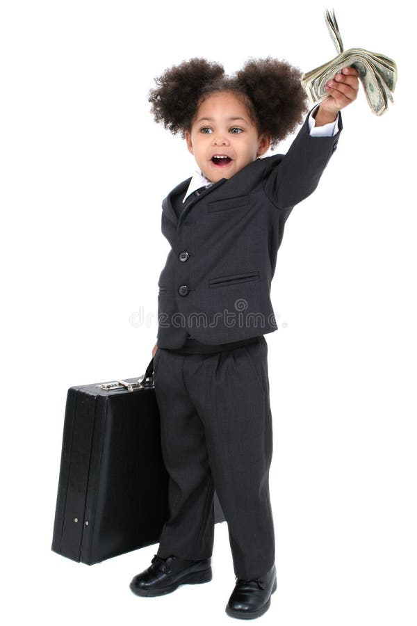 Schöne kleine Geschäftsfrau mit Aktenkoffer und Handvoll von MO stockbild Schöne kleine Geschäftsfrau mit Aktenkoffer und Handvoll von MO stockbild