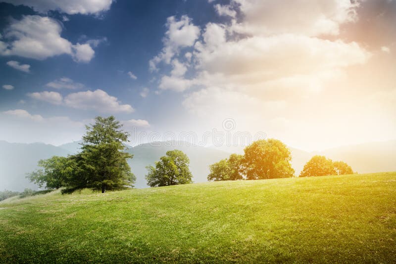 Schöne Landschaft mit grüner Wiese lizenzfreie stockbilder Schöne Landschaft mit grüner Wiese lizenzfreie stockbilder