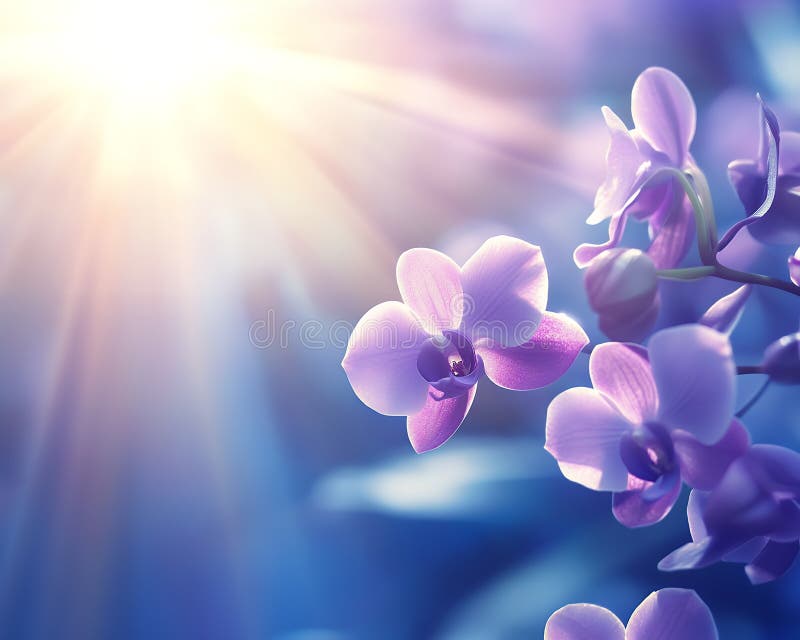 Schöne Purple Orchids Blooming Sunlight Rays Soft Spa Liebe Pflanzenbild Makro frisch vektor abbildung