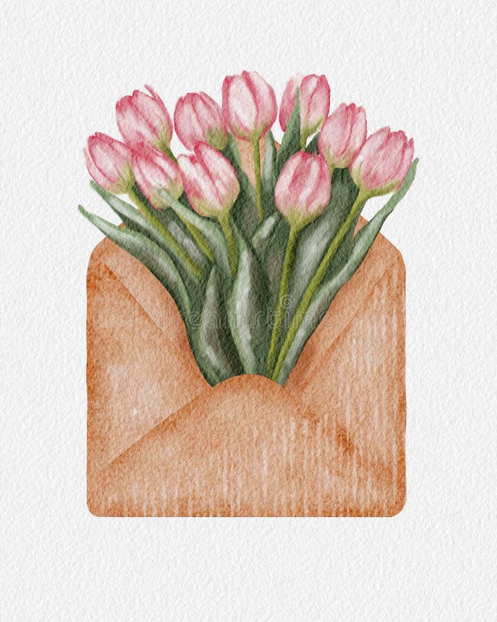 Schöne rosa Tulpen in braunem Umschlag für einen besonderen Anlass stock abbildung