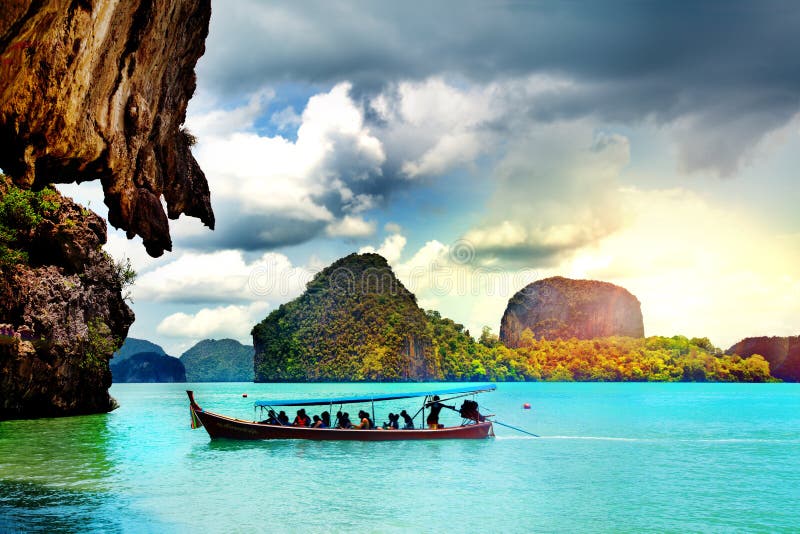 Schöne Strandlandschaft in Thailand Phangnga-Bucht, Andaman-Meer, Phuket stockfotos