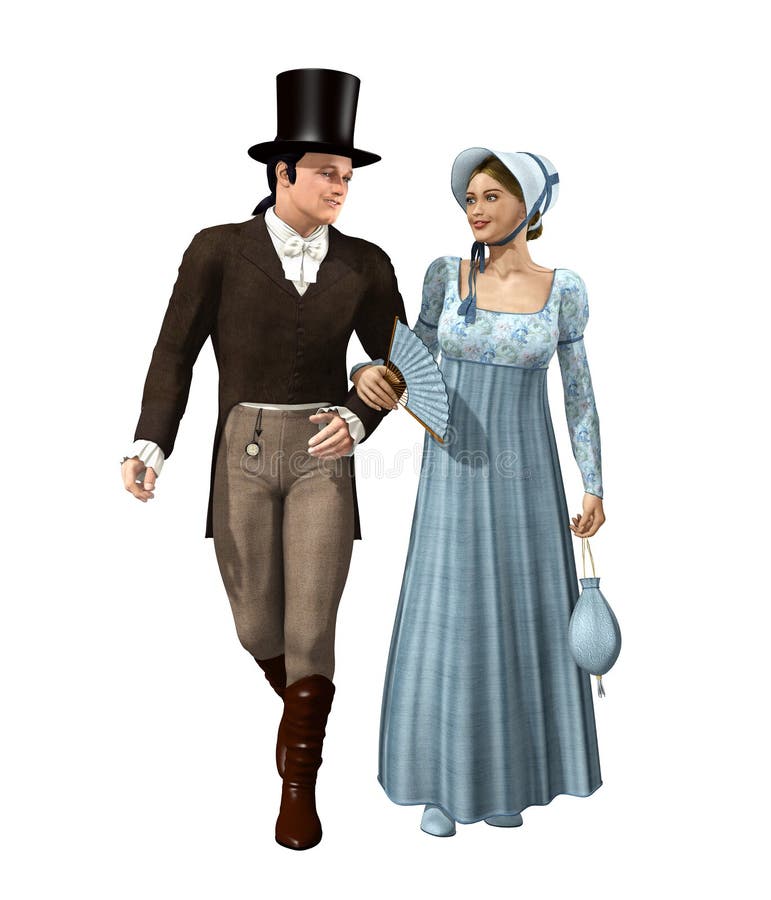 Schöne viktorianische Paare, die einen Spaziergang nehmen
