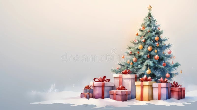 Schöne Weihnachtsbaumgeschenke Aquarell großartiges Design für jeden Zweck. Urlaubskartendesign. Neujahrssymbolai