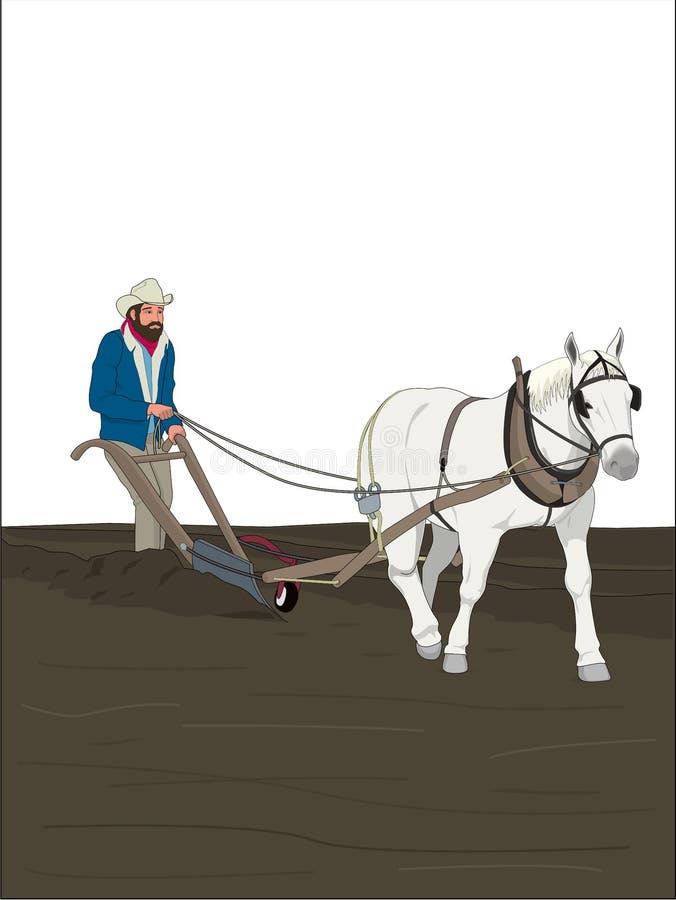 Drawing horse of farm, peasant plowing the ground, color, ideal for heading or card. Drawing horse of farm, peasant plowing the ground, color, ideal for heading or card