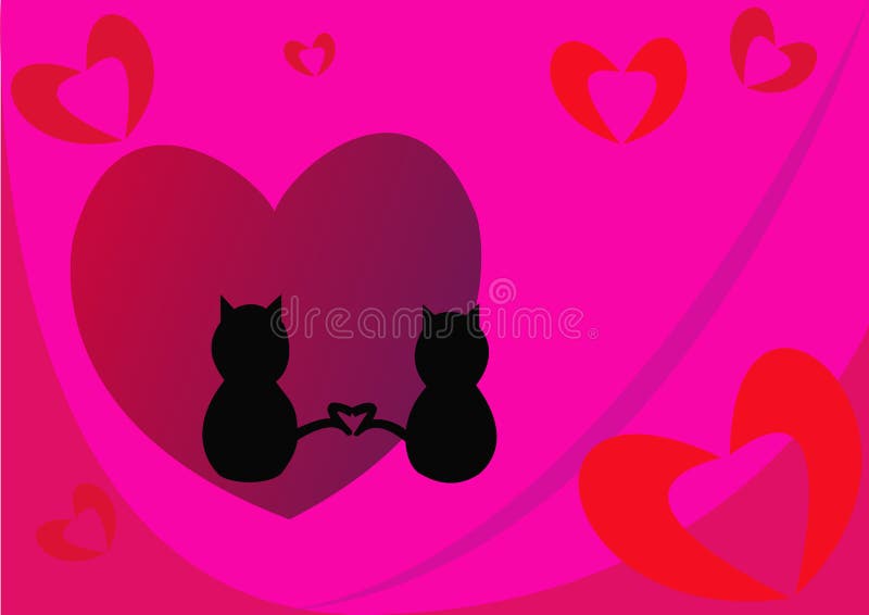Schöner abstrakter Hintergrund mit roten Herzen und zwei Katzen stock abbildung Schöner abstrakter Hintergrund mit roten Herzen und zwei Katzen stock abbildung