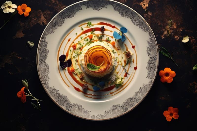 Schöner Ausblick auf das köstlich dekorierte Restaurant. Haute Cuisine vektor abbildung