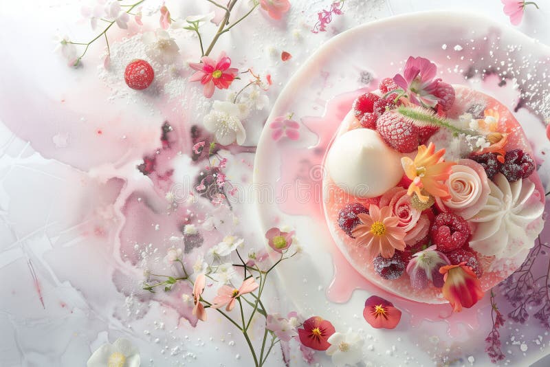 Schöner Ausblick auf das köstlich dekorierte Restaurantdessert. durch generative Hilfe stock abbildung