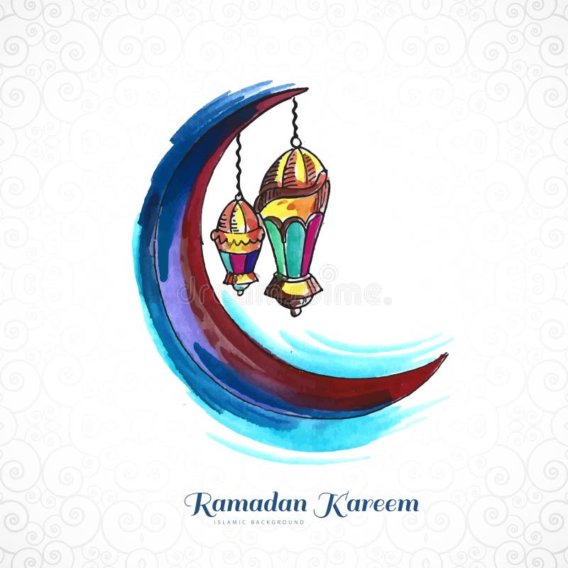 Schöner Hand ziehen Aquarellmond ramadan Kareem Kartenhintergrund vektor abbildung