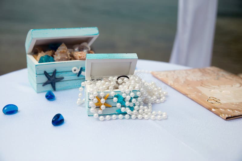 Beautiful box with wedding ring at sea. Beautiful box with wedding ring at sea