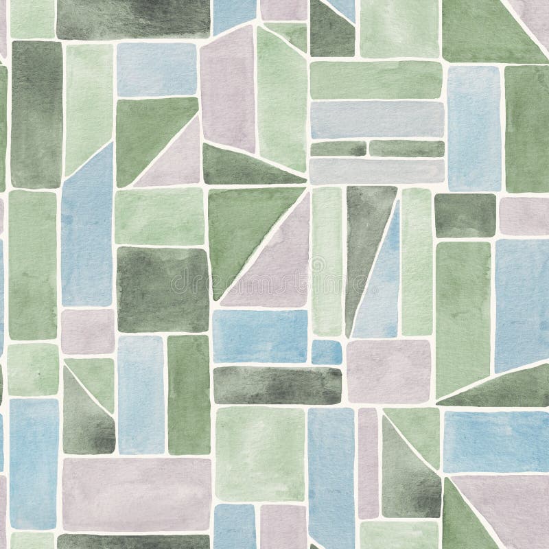 Schönes abstraktes nahtloses Muster mit farbenfrohen geometrischen Wasserfarben. abstraktes Patchwork-Printdesign. Aktie stockfoto