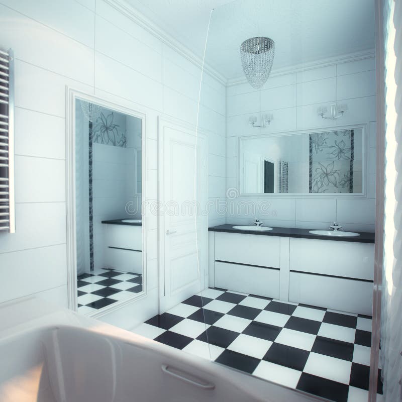 Schönes Großes Badezimmer Im Luxushaus Stockbild - Bild von gebäude