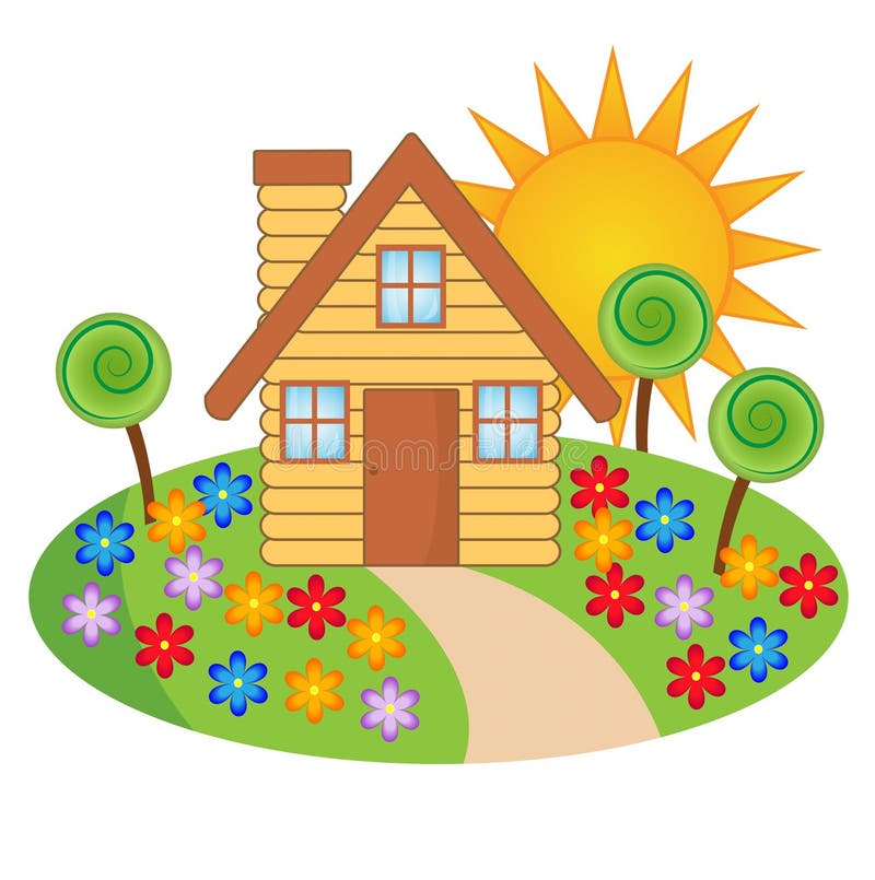 Schönes Haus Mit Einem Blühenden Garten Vektor Abbildung Illustration