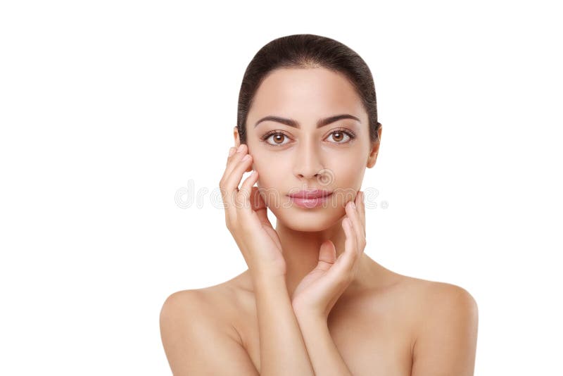 Schönes indisches Mädchen mit perfekter Haut, sauberes Gesicht lizenzfreie stockbilder Schönes indisches Mädchen mit perfekter Haut, sauberes Gesicht lizenzfreie stockbilder