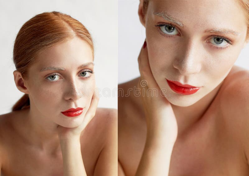 Schönes Mädchen des europäischen Auftrittes Rotes Haar mit einer Note des Honigs Schönheitsschießen Groß-Gesichtsporträt stockbild Schönes Mädchen des europäischen Auftrittes Rotes Haar mit einer Note des Honigs Schönheitsschießen Groß-Gesichtsporträt stockbild