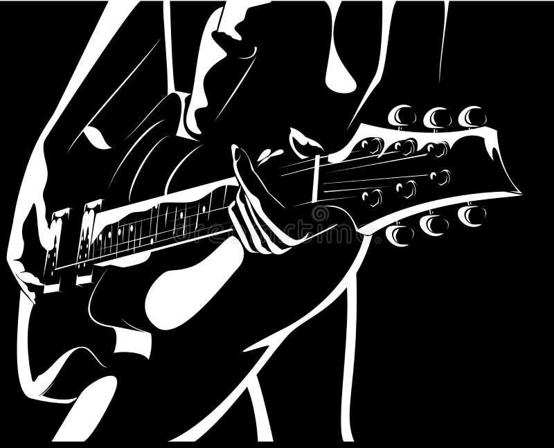Schönes Mädchen mit einer schwarz-weißen Version der Gitarre vektor abbildung Schönes Mädchen mit einer schwarz-weißen Version der Gitarre vektor abbildung