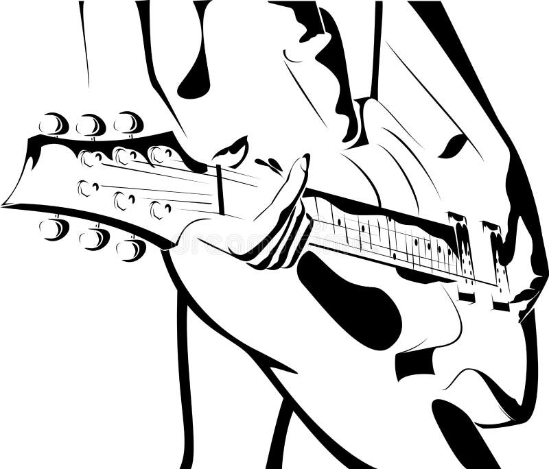 Schönes Mädchen mit einer schwarz-weißen Version der Gitarre vektor abbildung Schönes Mädchen mit einer schwarz-weißen Version der Gitarre vektor abbildung