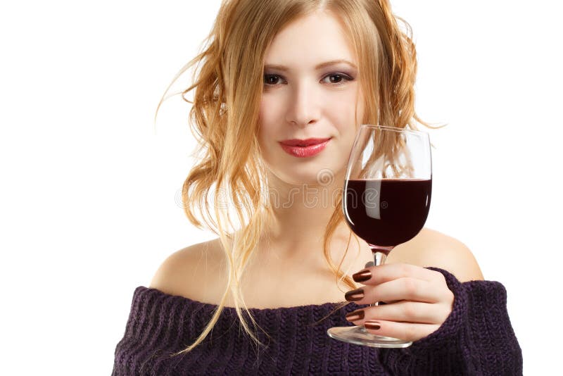 Schönheit mit Glas Rotwein lizenzfreie stockbilder Schönheit mit Glas Rotwein lizenzfreie stockbilder