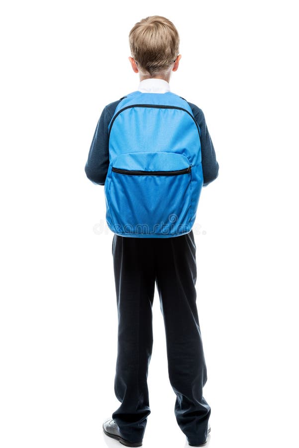 Schüler mit Rucksackansicht von hinten auf Weiß lizenzfreies stockbild Schüler mit Rucksackansicht von hinten auf Weiß lizenzfreies stockbild