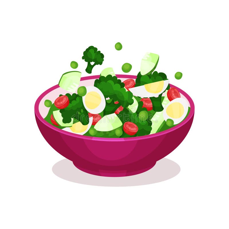 Schüssel Gemüsesalat mit Ei, Konzept-Vektor Illustration der gesunden Ernährung
