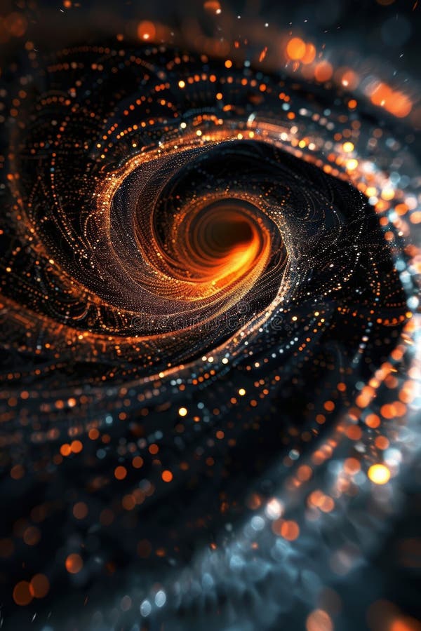 Sci-Fi Abstract Vortex with Luminous Particles on a Deep Black Canvas for Futuristic Design royalty free stock image