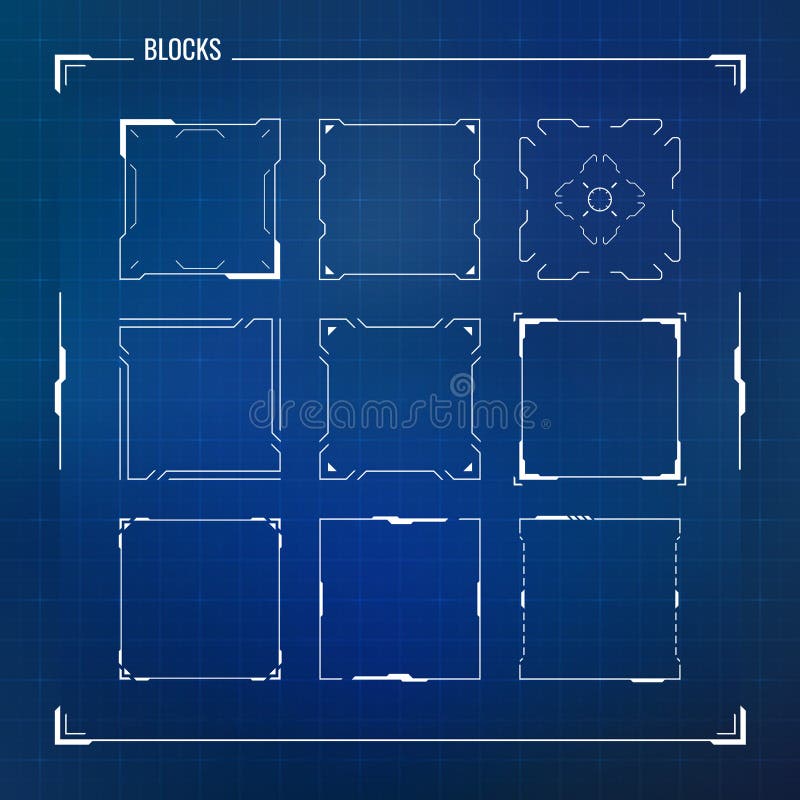 Sci-Fi HUD Ui Square Frames. Sci Fi Futuristic HUD User Interface Square Frames Set. Abstract UI elements