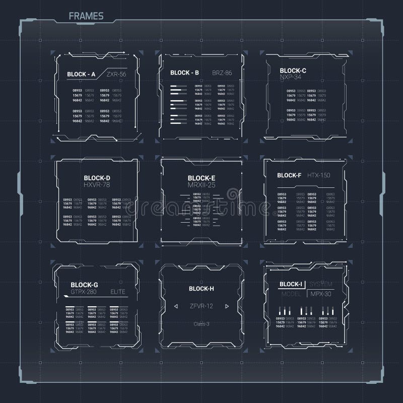 Sci-Fi HUD Ui Square Frames stock illustration