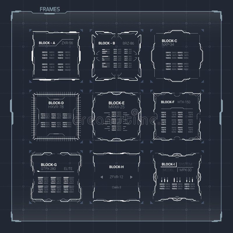 Sci-Fi HUD Ui Square Frames stock illustration