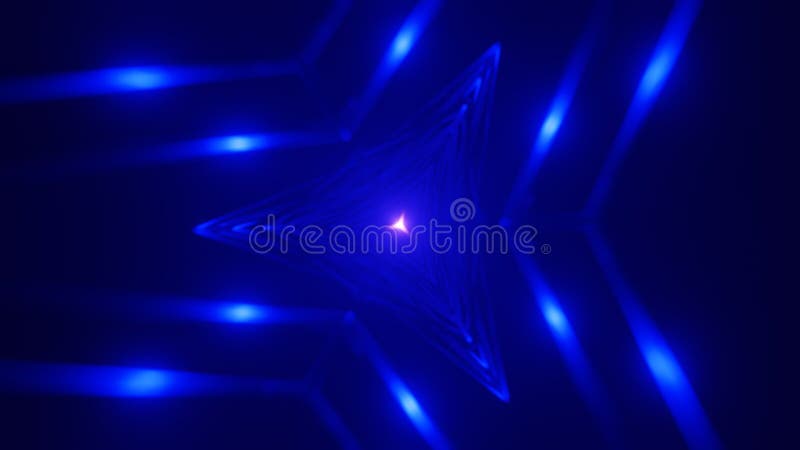 Sci-fi infinite triangle shape tunnel transformer with blue neon lights. vector illustration