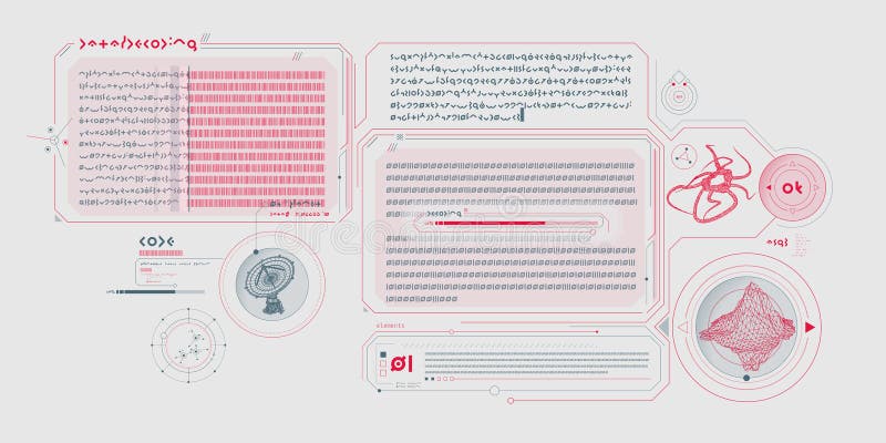 Sci-fi vector interface for scientific research visualization, data processing and communication. Data decoding program vectors