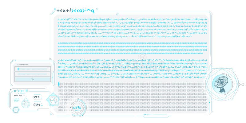 Sci-fi vector interface for scientific research visualization, data processing and communication. Data decoding program vectors