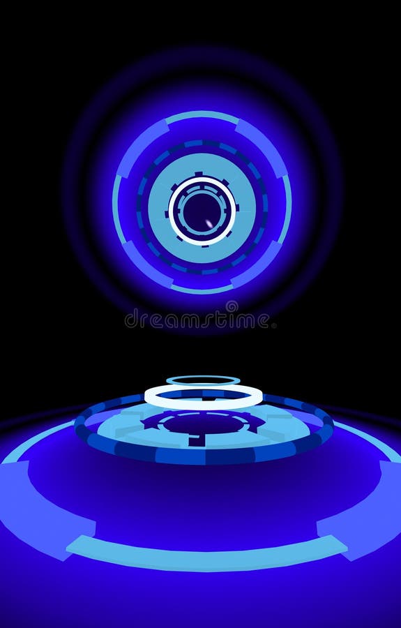 Sci-fi neon disks, abstract background, 3d illustration stock illustration