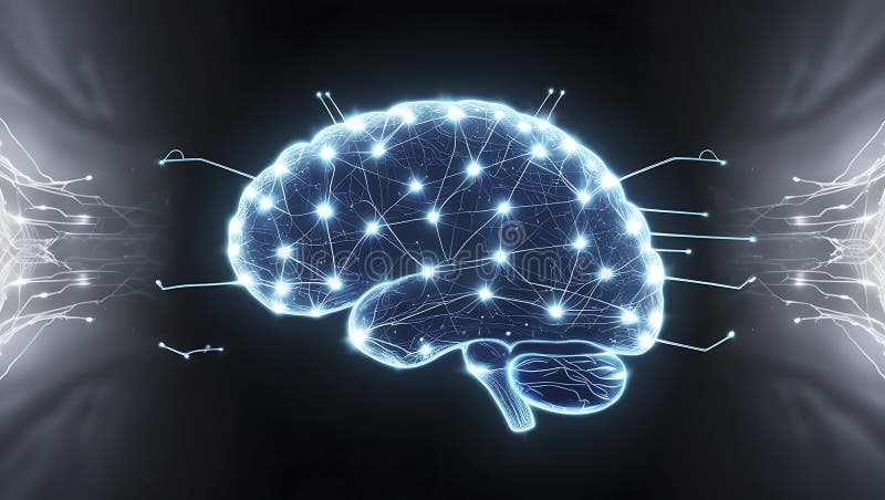 Sci-Fi Tech Art Glowing Digital Neural Network Rendering