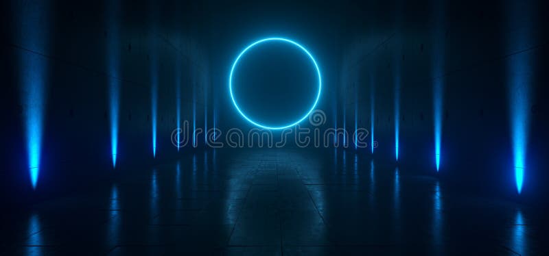 Sci futuristico scuro vuoto Fi grande Hall Room With Lights And Circl illustrazione vettoriale