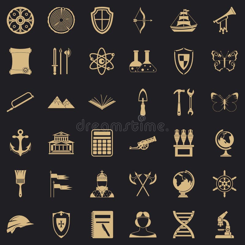 Science Archeology Icons Set, Simple Style Stock Vector Illustration