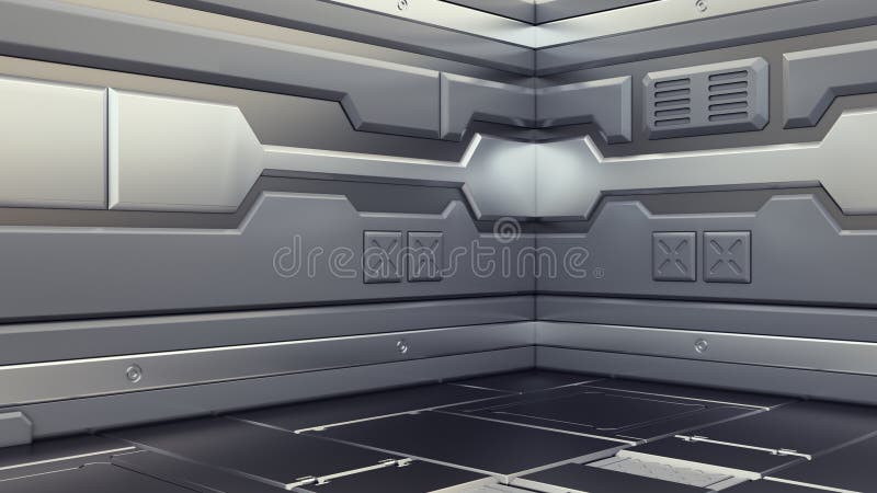 Science background fiction interior rendering sci-fi spaceship corridors,3D illustration royalty free illustration