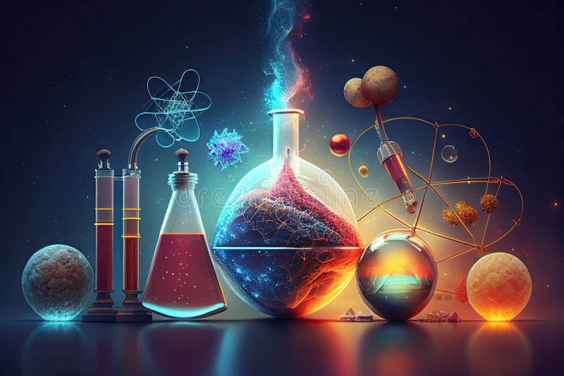 Science background illustration, scientific design. Flasks, glass