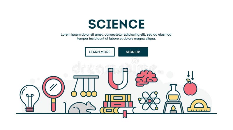 Science, colorful concept header, flat design thin line style vector illustration