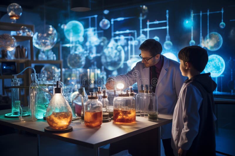 Science Communicator Explaining Experiments in a Lab, Laboratory with