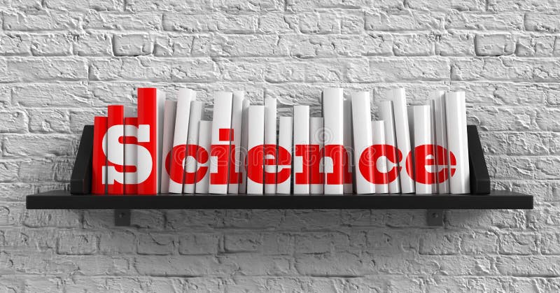 Science - Red Inscription on the Books on Shelf on the White Brick Wall Background. Education Concept. Science - Red Inscription on the Books on Shelf on the White Brick Wall Background. Education Concept.