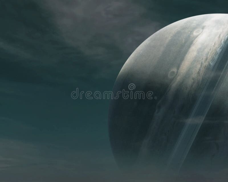 Science fiction background illustration of a large gaseous planet beyond a dense atmosphere vector illustration