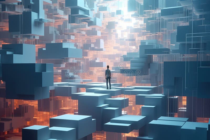 Picture of smart scientist human create colony using cube technology. AIG35. royalty free stock image