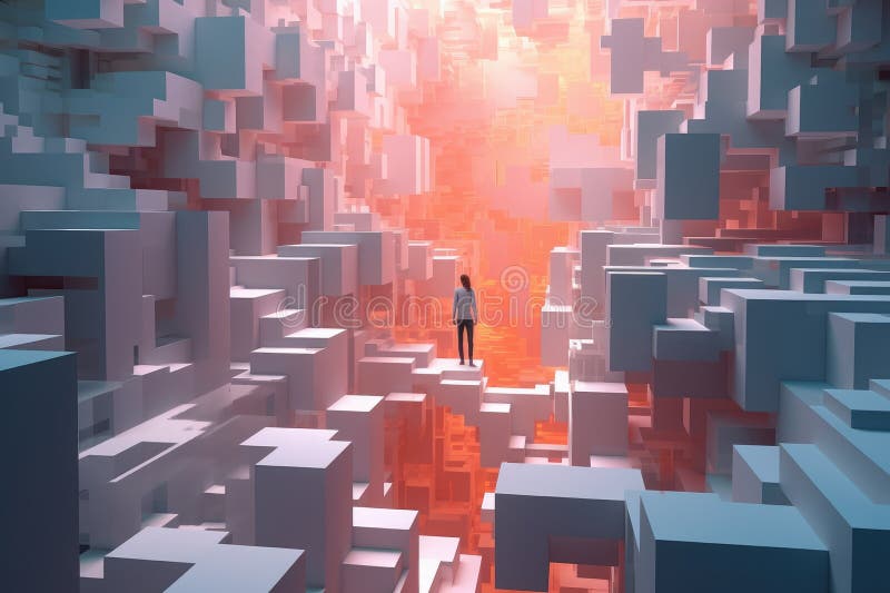 Picture of smart scientist human create colony using cube technology. AIG35. royalty free stock photography